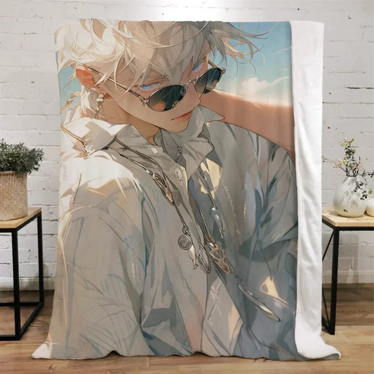 Blue Archives White Zhouzi Blanket β Plush Flannel Fleece Throw for Home Comfort
