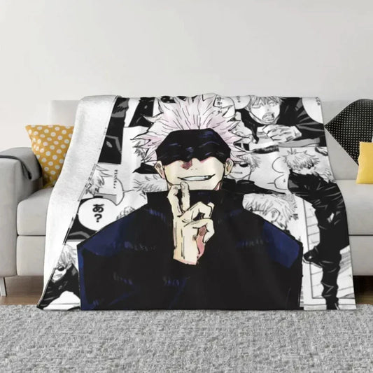 Cozy Up with Gojo Satoru Collage Manga Fleece Blankets
